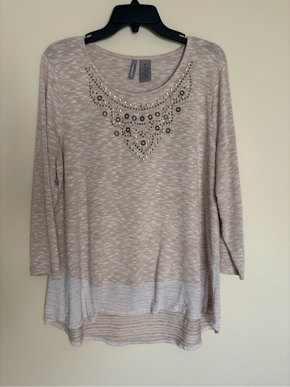new directions Beige Embellished Scoop-Neck Tunic Top